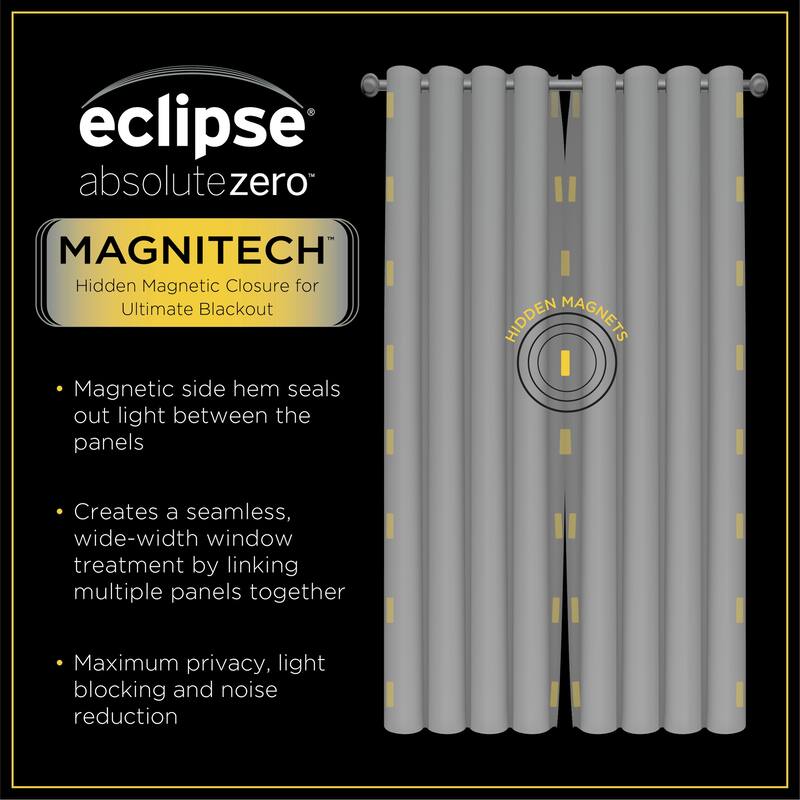 Eclipse Cannes Magnitech 100% Blackout Curtain, Rod Pocket Window Curtain Panel, Seamless Magnetic Closure (1 Panel)