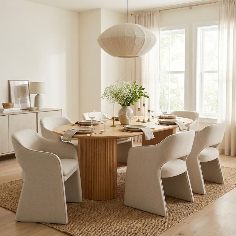 Upholstered Dining Chairs Set of 6, Open-Back Design, Performance Fabric Seats