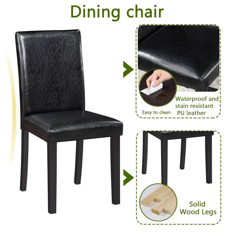 5 Piece Kitchen Dining Table Set with 4 Leather Upholstered Dining Chairs Square Dining Table with Crystal Accent Table Edge