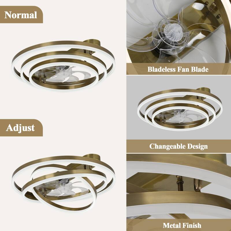 Cusp Barn Modern 24-In Modern DIY Shape Ceiling Fan with Lights, Low Profile Flush Mount DC Motor Dimmable LED Ceiling Light