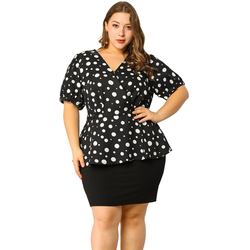 plus size white blouse with black polka dots