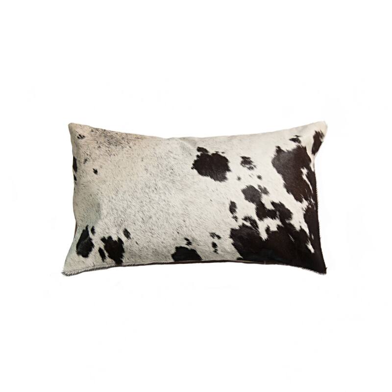 HomeRoots 12" X 20" Chocolate And White Abstract Spots Cowhide Throw Pillow