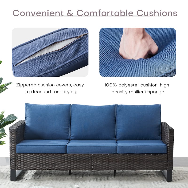 Gymojoy Outdoor PE Rattan Sofa with Thick Cushions