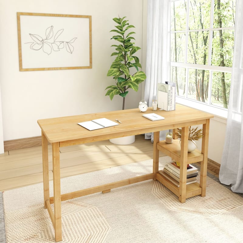 Plank and Beam Desk with Bookshelves - Natural