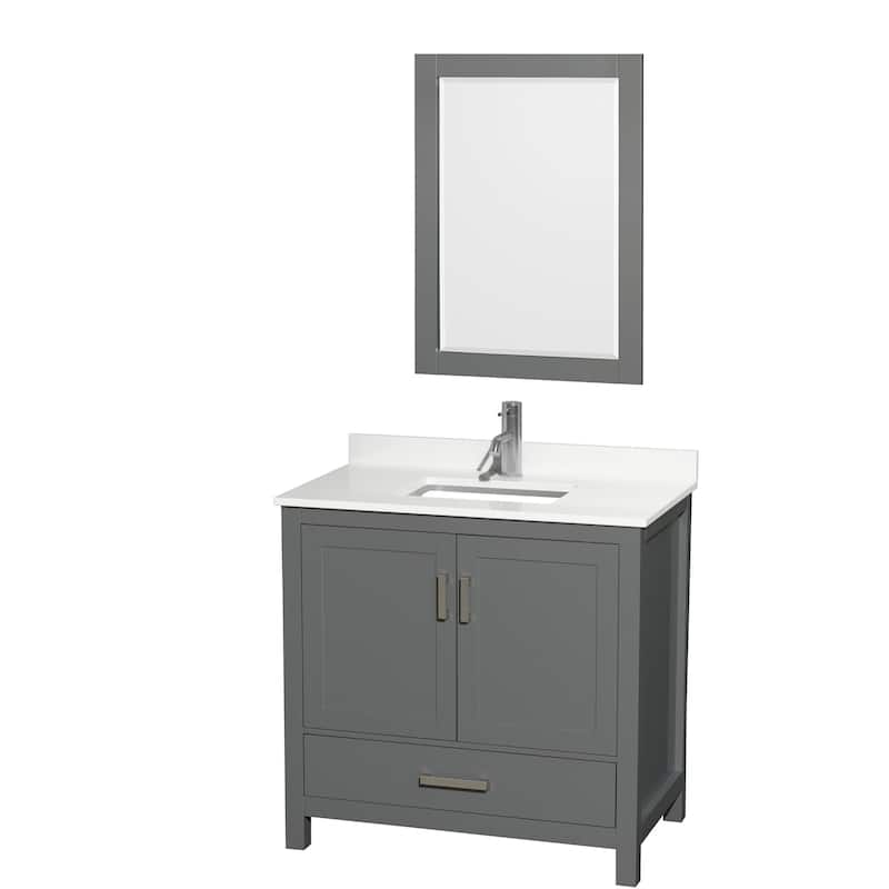 Wyndham Collection WCS141436S-QTZ-UNSM24 Sheffield 36" Free Standing - Dark Gray / White Quartz Top / Brushed Chrome
