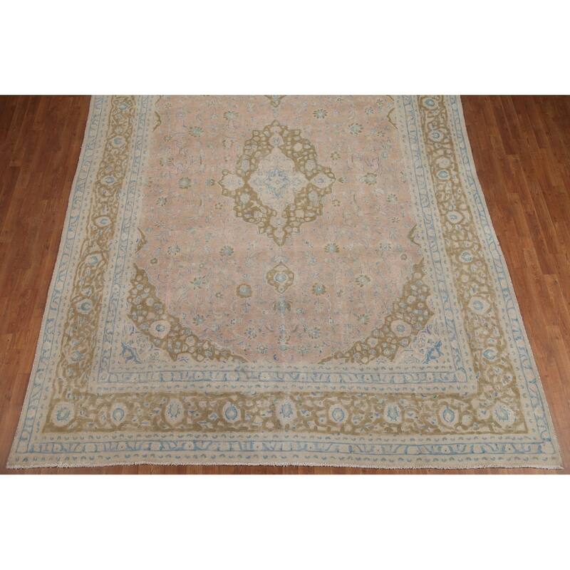 Hand Knotted Oriental 100% Wool Carpet Traditional Floral Pink Mashad Area Rug - 12' 9'' X 9' 5''