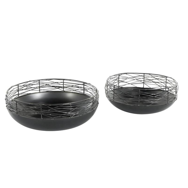 Metal Abstract Intertwined Wire Decorative Bowl with Solid Matte Base - Set of 2 Black - Roche River Decor