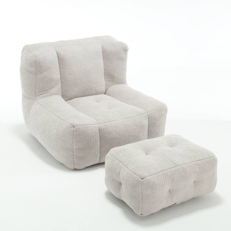 Fluffy bean bag chair with memory foam and ottoman