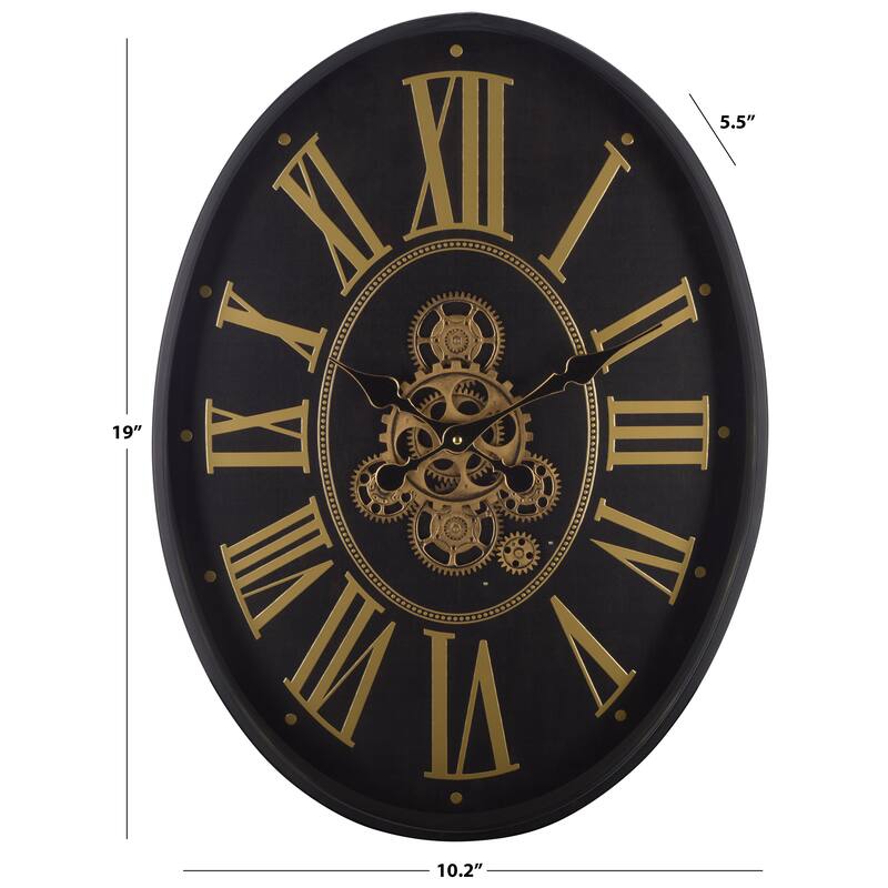 SEI Furniture Crosby Oval Roman Gear Clock - 25"W x 3"D x 19"H
