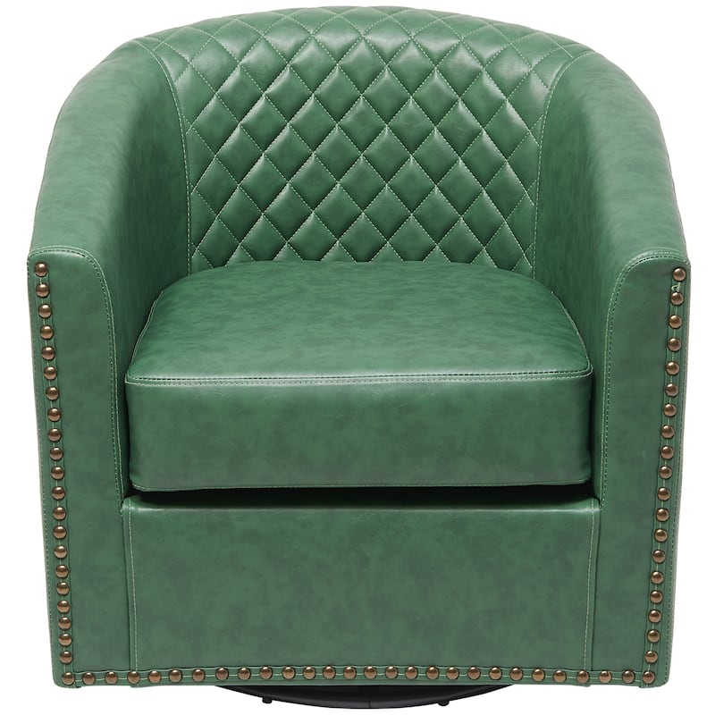 KINWELL 29" Wide Tufted PU Leather Swivel Barrel Chair