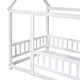 preview thumbnail 34 of 71, Floor Wooden Bed with House Roof and Fence Guardrails for Kids' Bedroom
