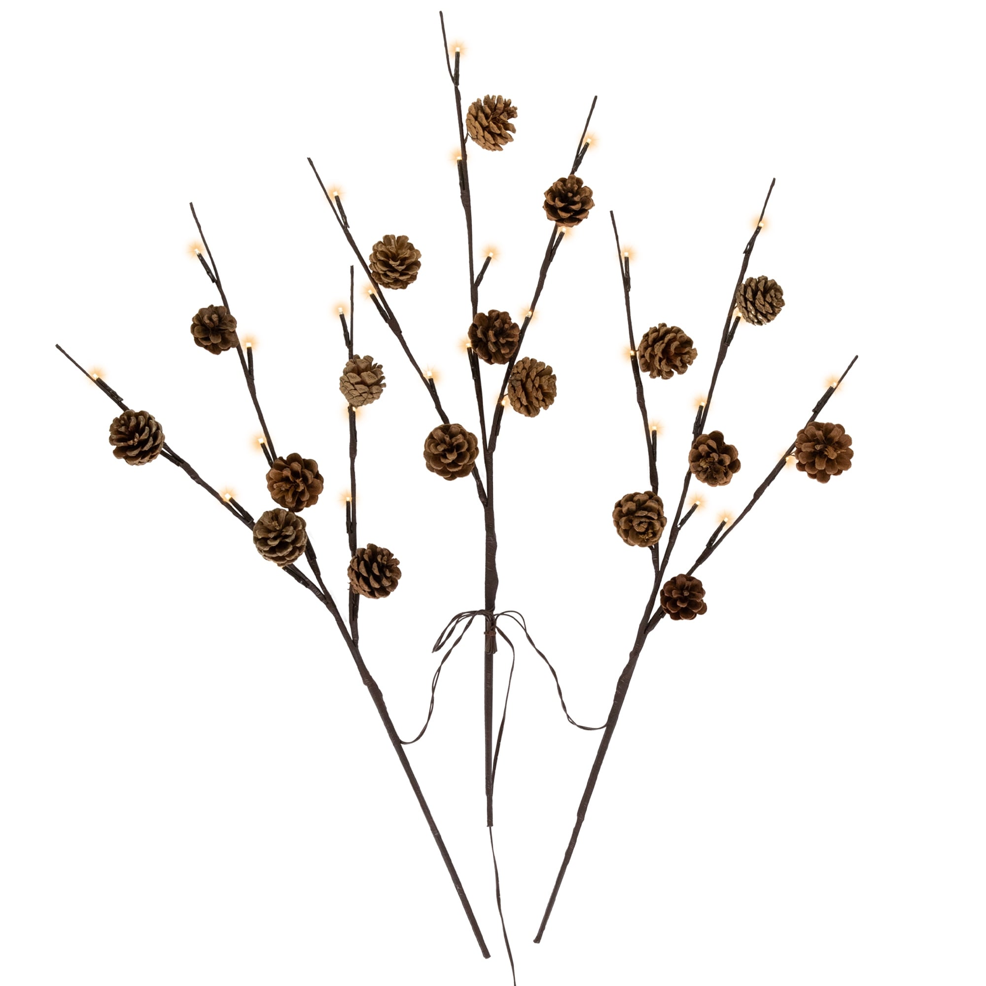 Lighted Pinecone Christmas Branch Bundle 23" Warm White LED Set of 3