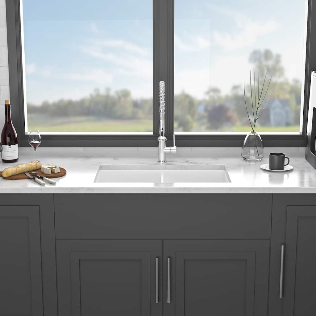 32" Undermount Double Bowl Ceramic Kitchen Sink in White - 32'' x 19'' x 10''