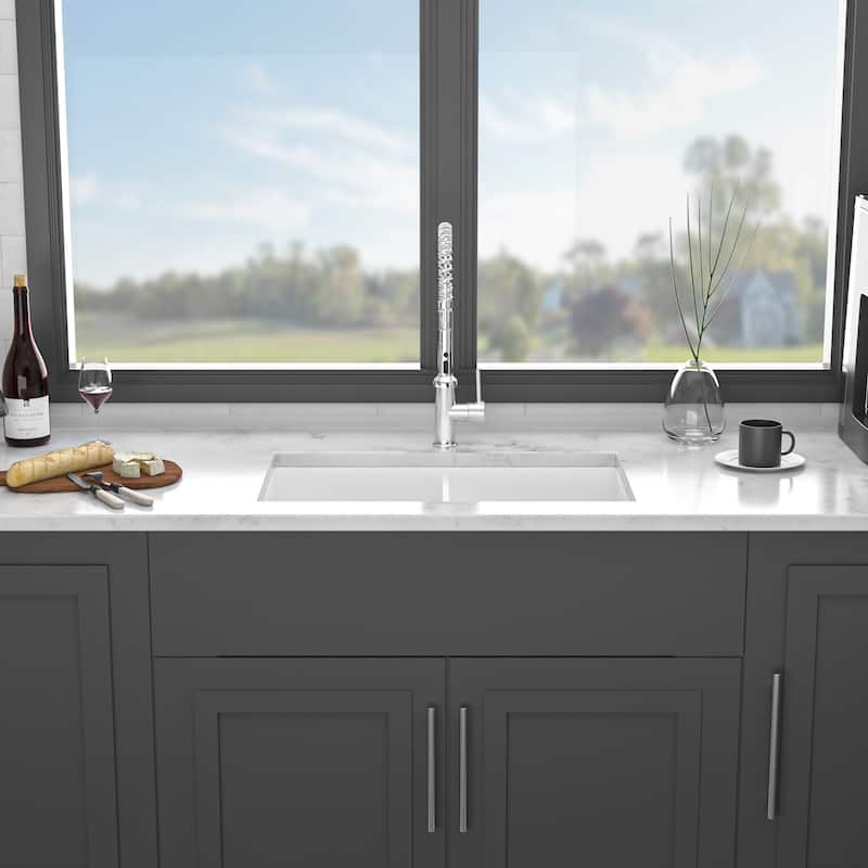 32" Undermount Double Bowl Ceramic Kitchen Sink in White - 32'' x 19'' x 10'' - 32'' x 19'' x 10'' - White