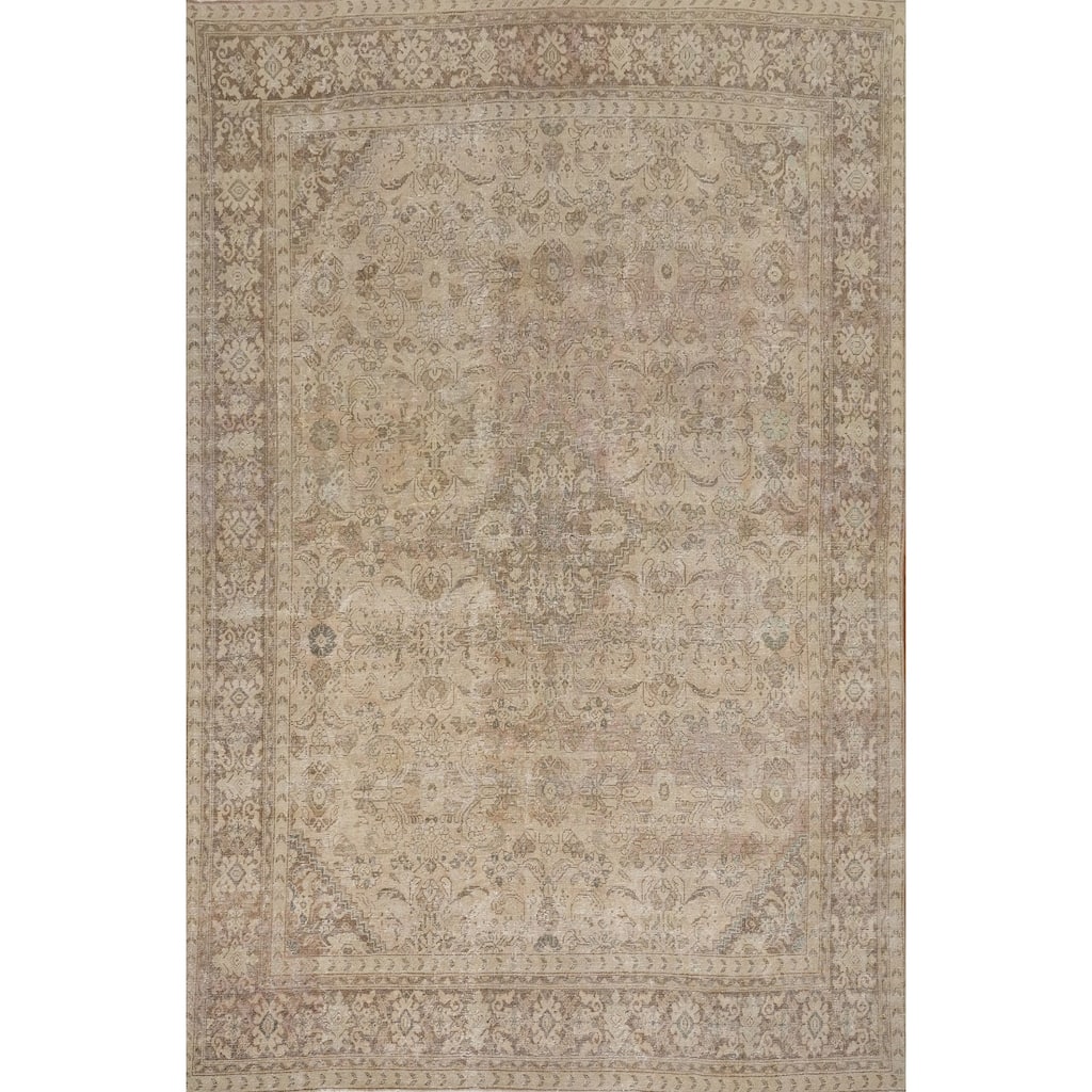 Hand Knotted Oriental 100% Wool Carpet Traditional Floral Beige & Ivories Mahal Area Rug - 13' 1'' X 9' 4''