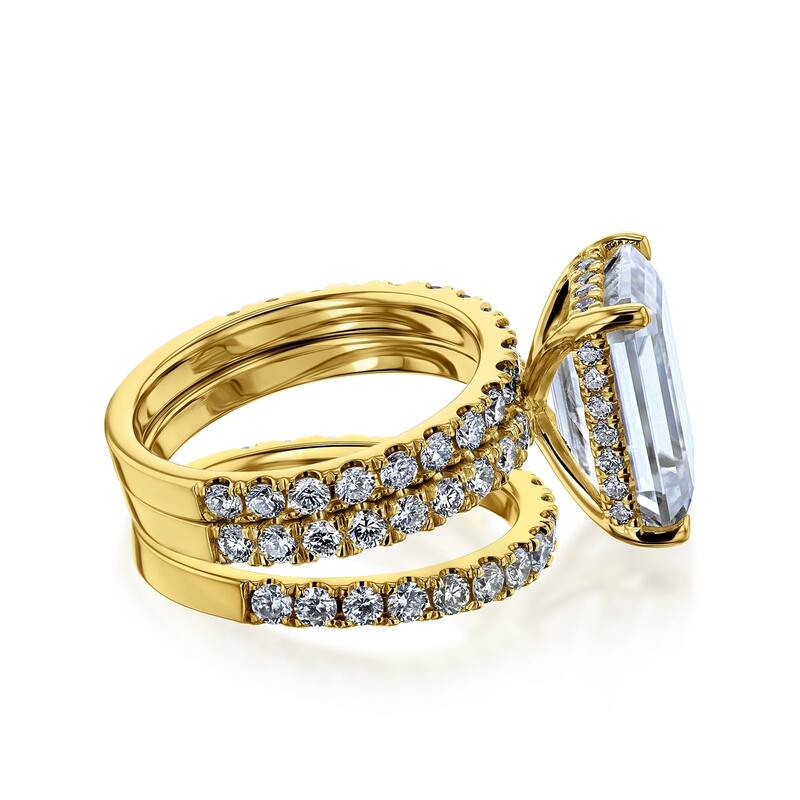 Kobelli Signature Collection Bold Series 6.6 Carats Lab Grown Diamond Certified 14k Gold Emerald Hidden Halo Evie 3pc Bridal Set