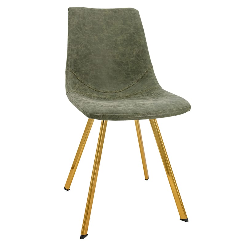 Markley Leather Dining Chair With Gold Metal Legs Modern Accent Side Chair - Olive Green