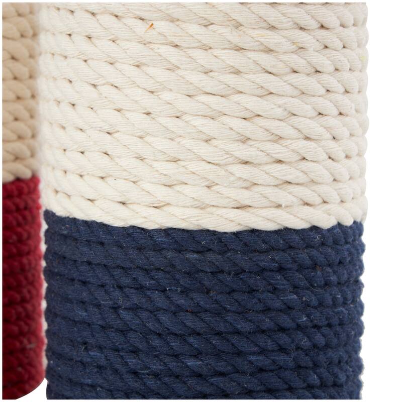Cream Cotton Fabric Coiled Colorblock Buoy Sculpture with Red and Blue Bases (Set of 2)