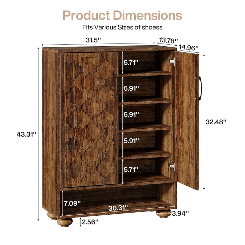 7-Tier Shoe Storage Cabinet with Doors for Entryway, Holds up 28 Pairs - 13.77"D x 31.5"W x 41.34"H