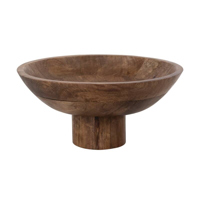 Mango Wood Footed Bowl, Walnut Finish - Brown - 1 Piece