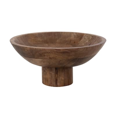 Mango Wood Footed Bowl, Walnut Finish