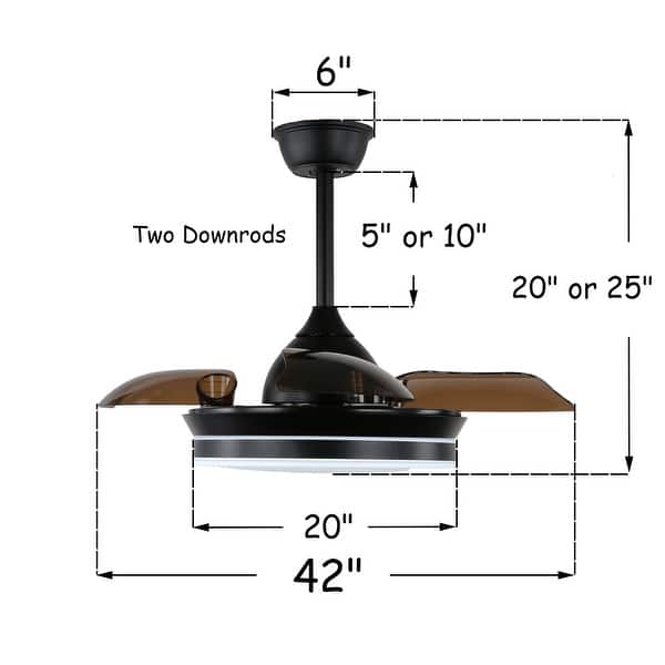 dimension image slide 4 of 3, 42" Modern Drum Ceiling Fan with Retractable Blades, LED Light Kit and Remote Control