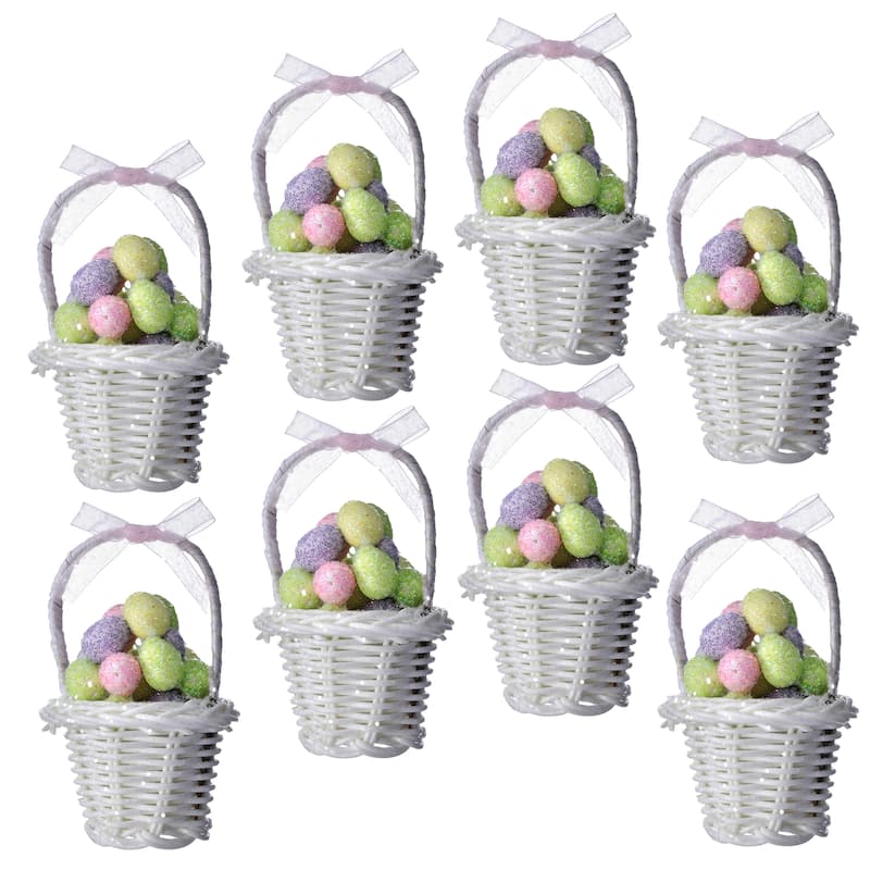 3" Easter Basket Ornament With Pastel Eggs Set of 2