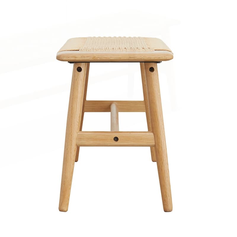 Versatile Natural Oak Wood Bench for Various Rooms with Woven Seat