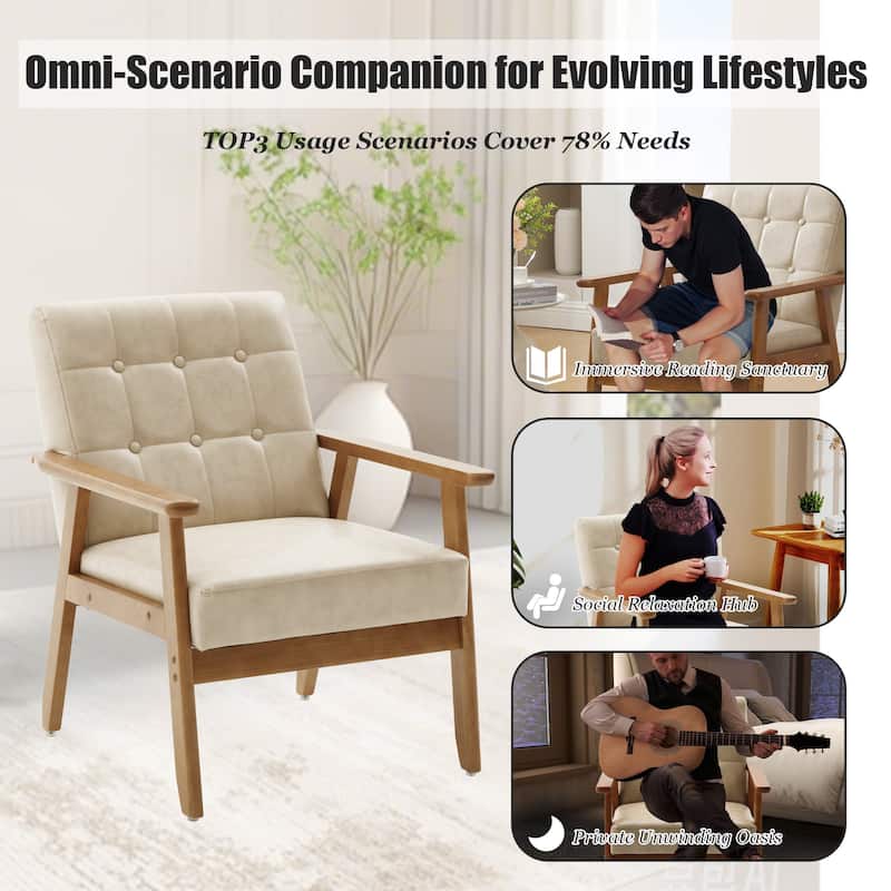 Linen/PU Upholstered Tufted Living Room/Bedroom Accent Chair With Wood Legs