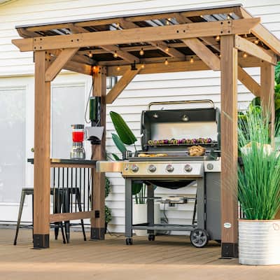 Backyard Discovery Saxony 8x5' Cedar BBQ Grill Gazebo with Steel Roof
