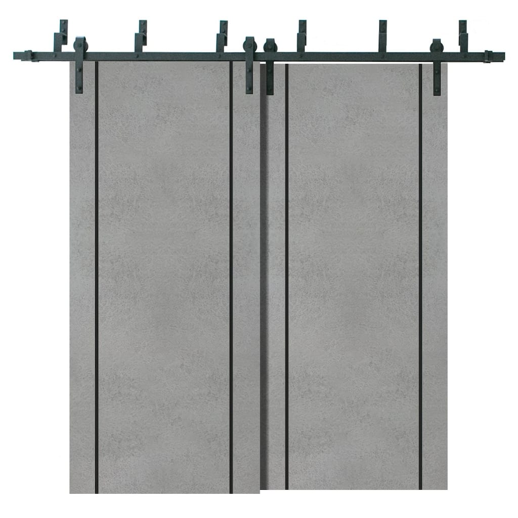 Barn Bypass Doors 36 x 80 Planum 0016 Concrete with Sturdy 6.6ft