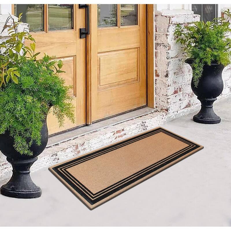 A1HC Natural Coir Flock Door Mat for Front Door, Anti-Shed Treated Doormat