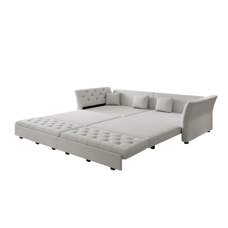 100" Oversize Pull Out Sofa Bed with Tufted Velvet Fabric - Convertible Sleeper Sofa for Living Room, Bedroom