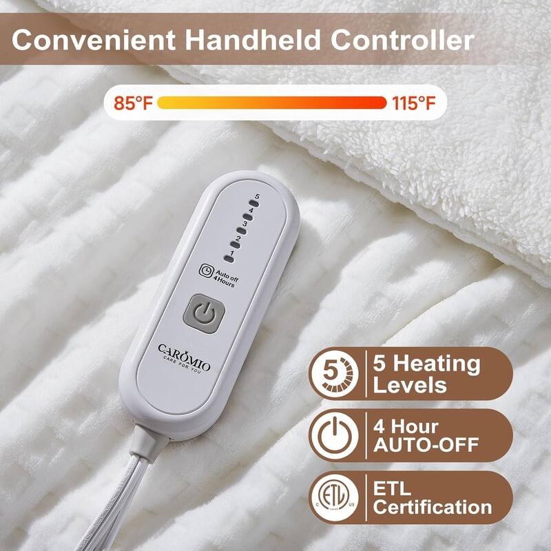 Heated Blanket Throw, Waffle Electric Blanket with 5 Heating Levels & Auto Off