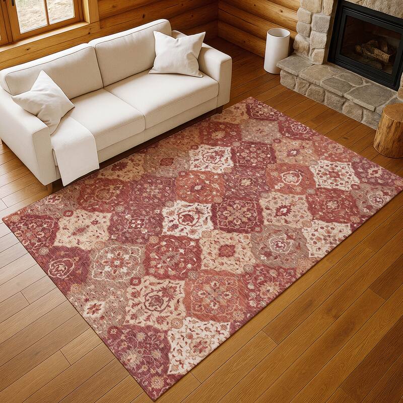 Machine Washable Indoor/ Outdoor Traditional Panel Chantille Rug