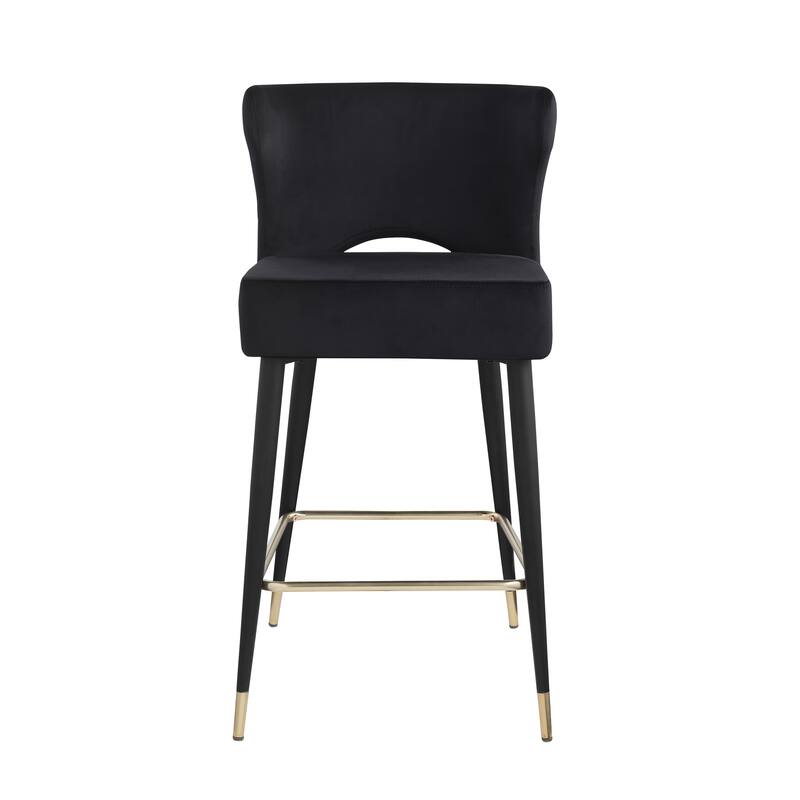 Contemporary Velvet Thick Upholstered Counter Bar Stool Set of 2,with Gold Tipped and Black Metal Legs
