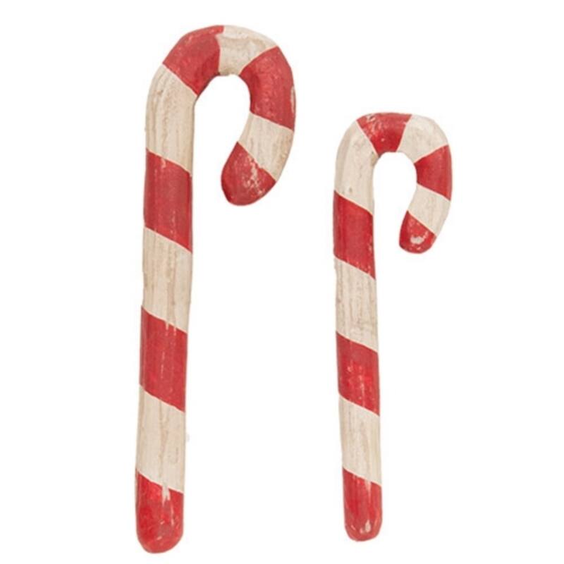 Set of 2 Resin Candy Cane Ornaments Red and White Distressed Finish Vintage Holiday Decor - Large: 5.75”H x 0.5”W x 0.25”D
