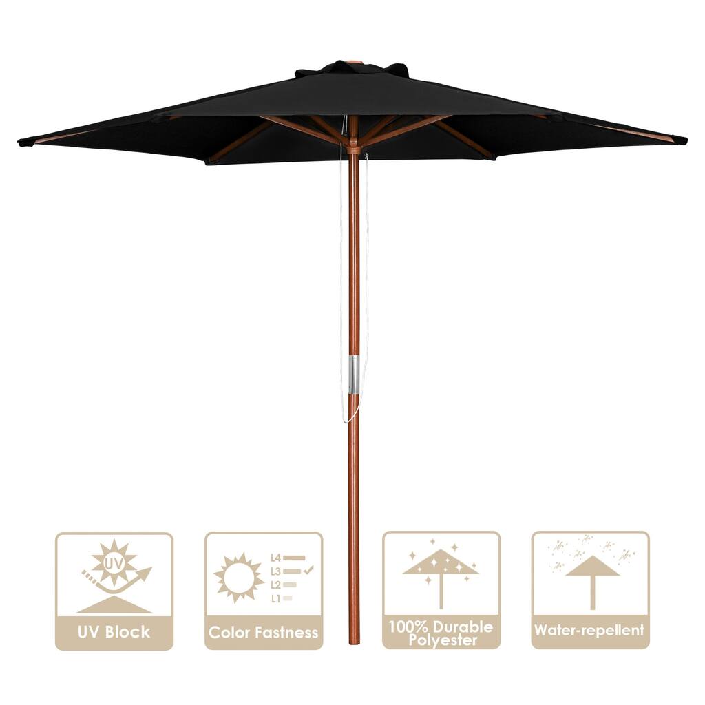 Wood Patio Umbrella SunshadeTable Parasol Outdoor Garden Yard Market