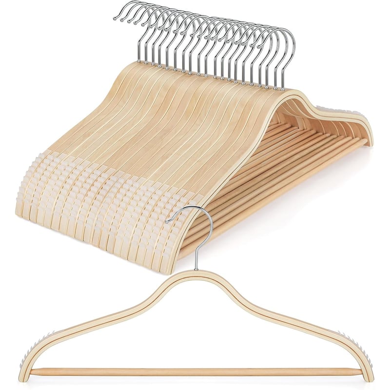 BP4U Slim Birch Wood Suit Hangers with Pants Bar, Lightweight Coat Wooden Hangers for Trousers, Sweaters, Dresses
