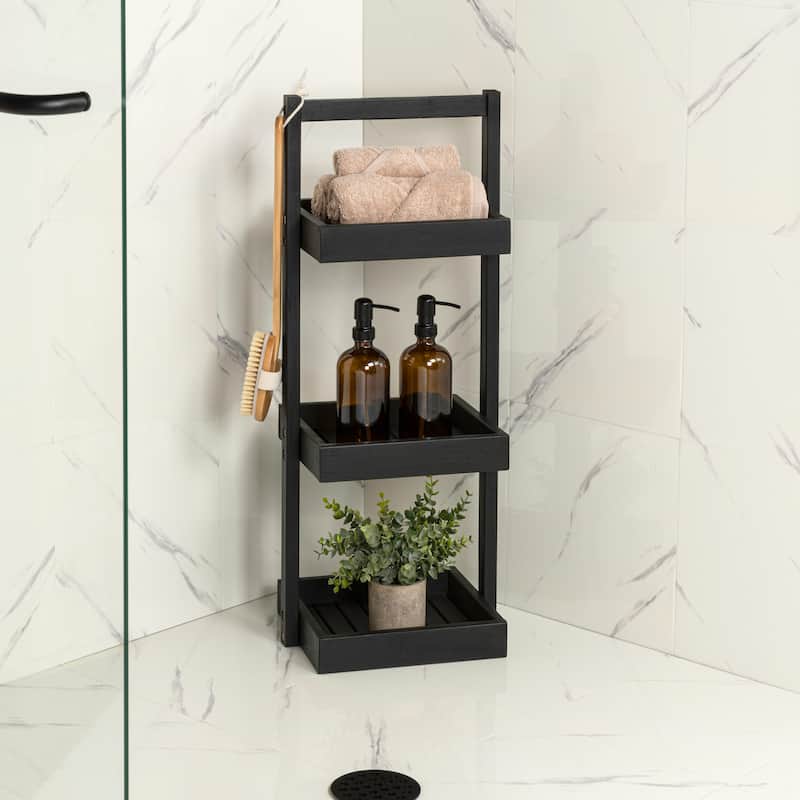 30"Rustic 3-Tier Acacia Wood Freestanding Bathroom Shower Caddy
