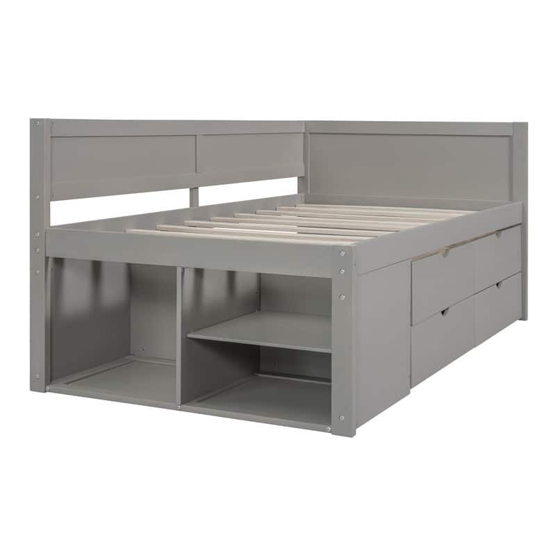 Wooden Twin Size Daybed with Drawers and Shelves