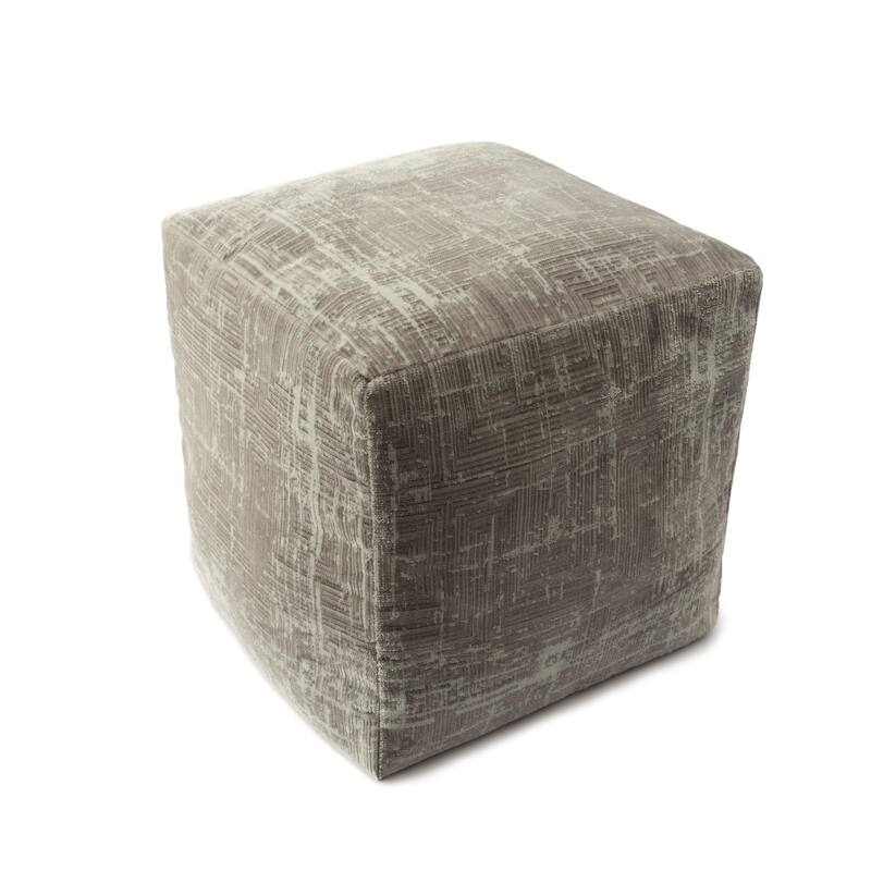 Transitional Distressed Geometric Square Pouf Ottoman - 18" - Gray and Ivory