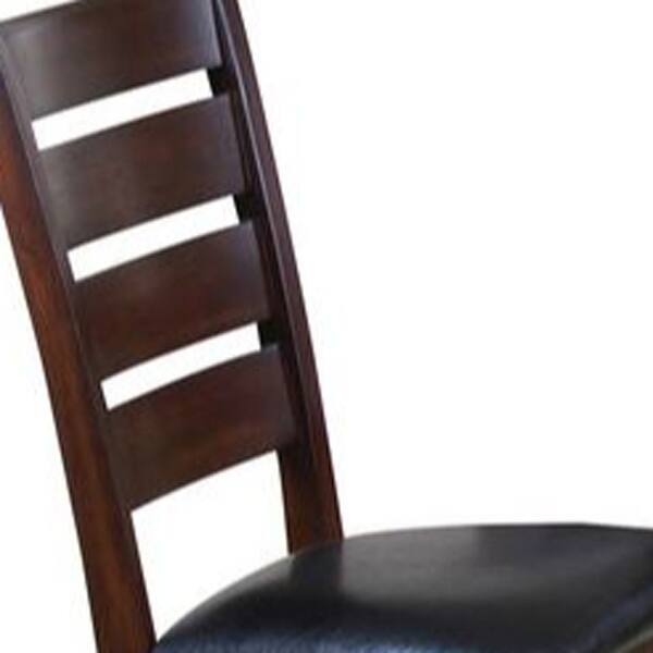 Set of Two Espresso And Brown Upholstered Faux Leather Ladder Back Dining Side Chairs Set of Two Espresso And Brown Upholstered Faux Leather Ladder Back Dining Side Chairs