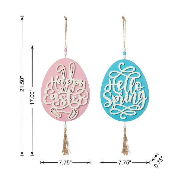 dimension image slide 1 of 4, Glitzhome Easter Wooden Eggs Door Hanger Metal Truck Bunny Garland Wall Hanging Decor - N/A