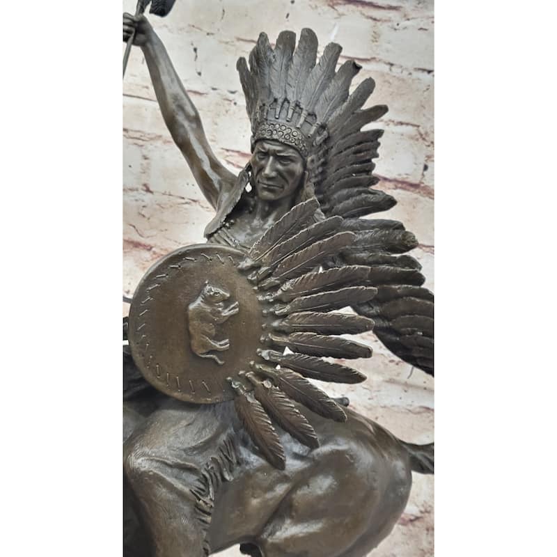Native American Indian Warrior On Imitative Horseback - Signed Original Bronze Sculpture By Milo