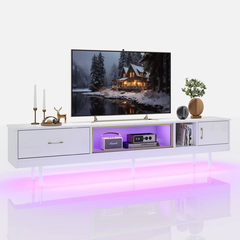 High Gloss LED TV Stands Modern Entertainment Center for 85" TV with Drawer - 80 inches