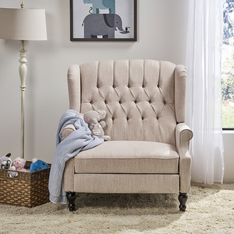 Oversized Wingback Push-Back Recliner with Footrest, Tufted Back, Nailheads