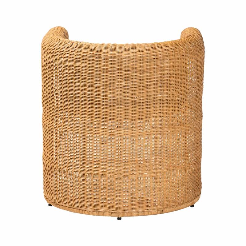 Carina Natural Rattan Barrel Dining Chair - Handwoven Wicker Accent Chair with Curved Backrest, Coastal Boho Style