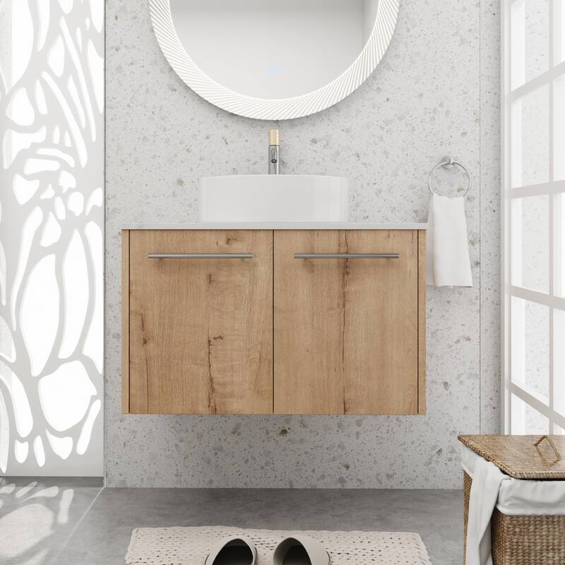 BNK 24"/30" Single Sink Bathroom Vanity with Soft Close Door, Modern Floating Vanity - 29.5''W×18.9''D - IMO with sink-400