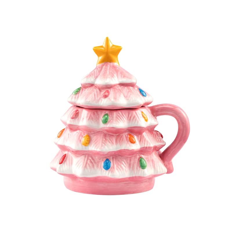 16 oz. Nostalgic Ceramic Tree Lidded Mug - Pink